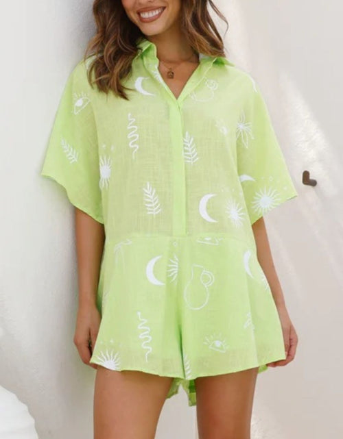 Load image into Gallery viewer, Printed Collared Neck Half Sleeve Romper
