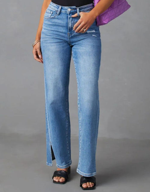 Load image into Gallery viewer, Slit Buttoned Jeans with Pockets
