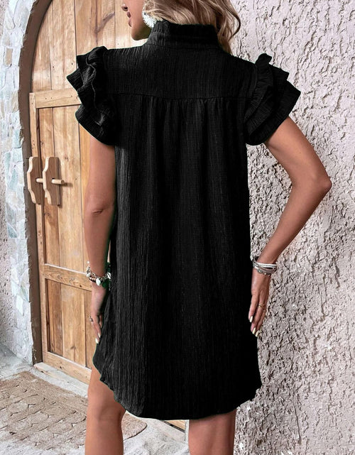 Load image into Gallery viewer, Ruffled Notched Cap Sleeve Mini Dress
