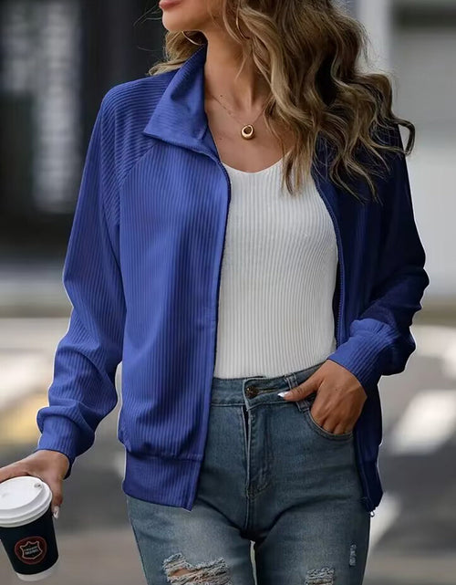 Load image into Gallery viewer, Zip Up Collared Neck Raglan Sleeve Jacket
