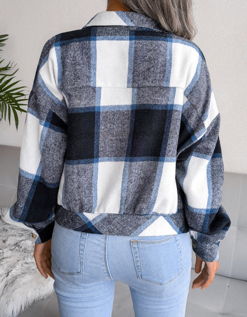 Load image into Gallery viewer, Plaid Collared Neck Long Sleeve Jacket
