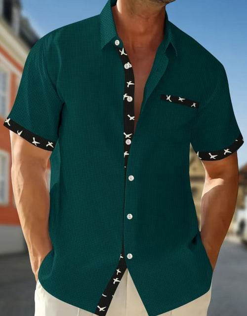 Load image into Gallery viewer, Men's Full Size Contrast Trim Waffle Knit Short Sleeve Shirt Plus Size
