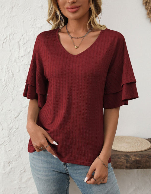 Load image into Gallery viewer, Mandy V-Neck Ruffle Half Sleeve Top
