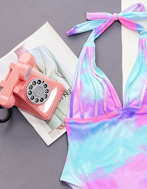 Load image into Gallery viewer, Tie-Dye Halter Neck One-Piece Swimsuit
