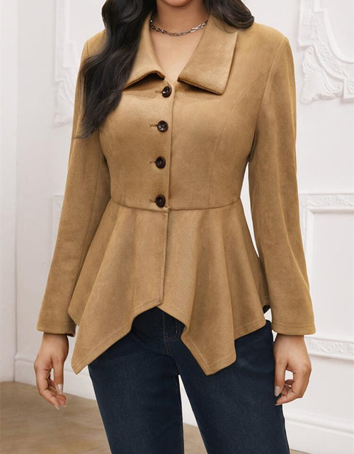 Load image into Gallery viewer, Handkerchief Hem Button Up Collared Neck Jacket
