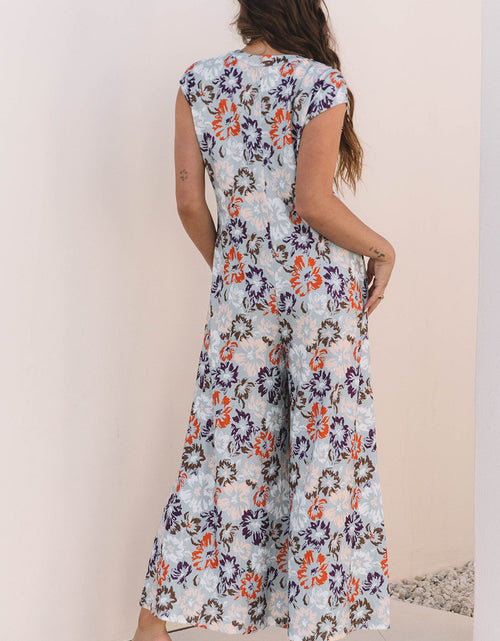 Load image into Gallery viewer, Floral Sleeveless Button Front Wide Leg Jumpsuit
