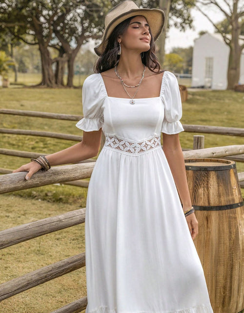 Load image into Gallery viewer, Square Neck Flounce Sleeve Midi Dress
