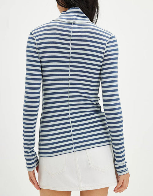 Load image into Gallery viewer, Exposed Seam Striped Turtleneck Long Sleeve T-Shirt
