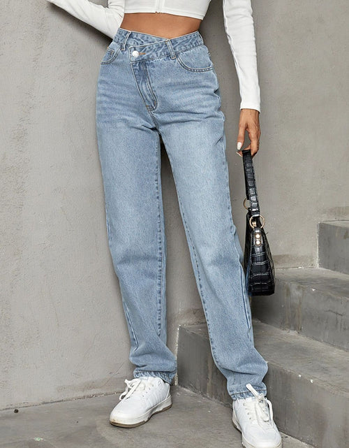 Load image into Gallery viewer, Asymmetrical Waist Straight Leg Jeans
