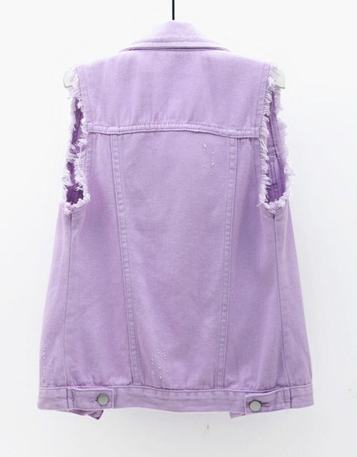 Load image into Gallery viewer, Full Size Button Down Raw Hem Sleeveless Denim Jacket Plus Size
