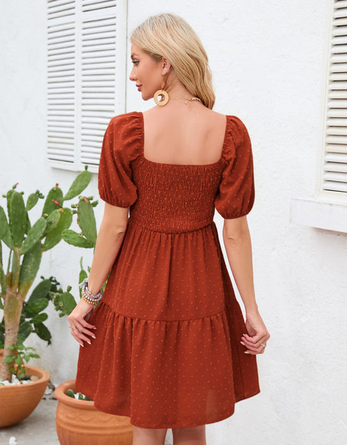 Load image into Gallery viewer, Swiss Dot Smocked Square Neck Dress
