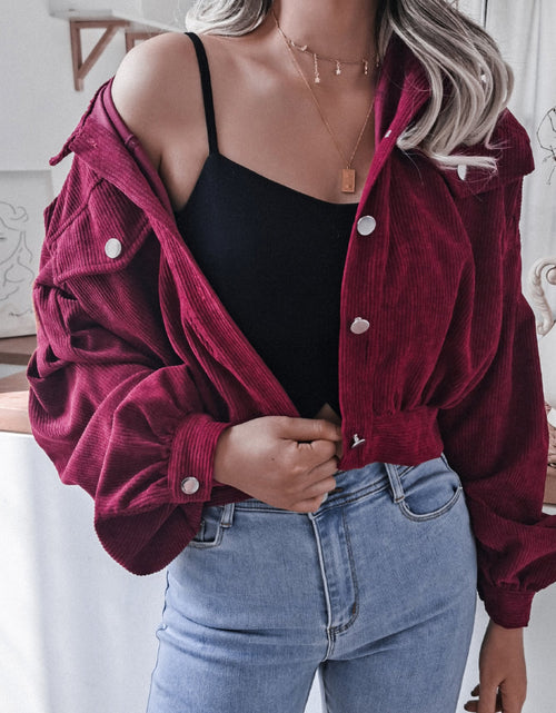 Load image into Gallery viewer, Lantern Sleeve Cropped Corduroy Jacket
