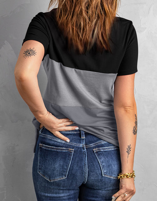 Load image into Gallery viewer, Color Block Side Slit Round Neck T-Shirt

