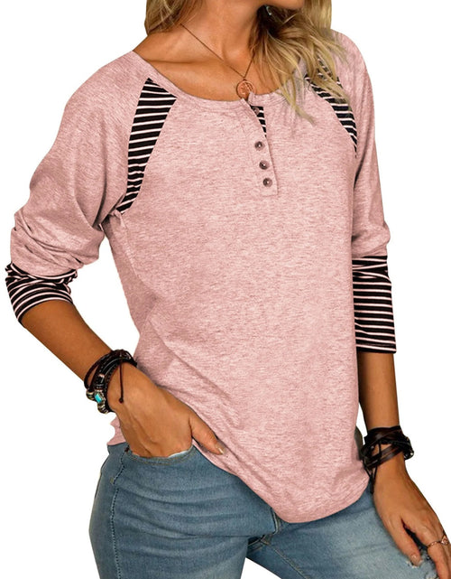 Load image into Gallery viewer, Full Size Striped Quarter Button Long Sleeve T-Shirt
