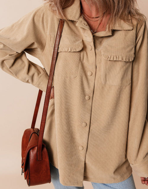 Load image into Gallery viewer, Frill Button Up Long Sleeve Shacket
