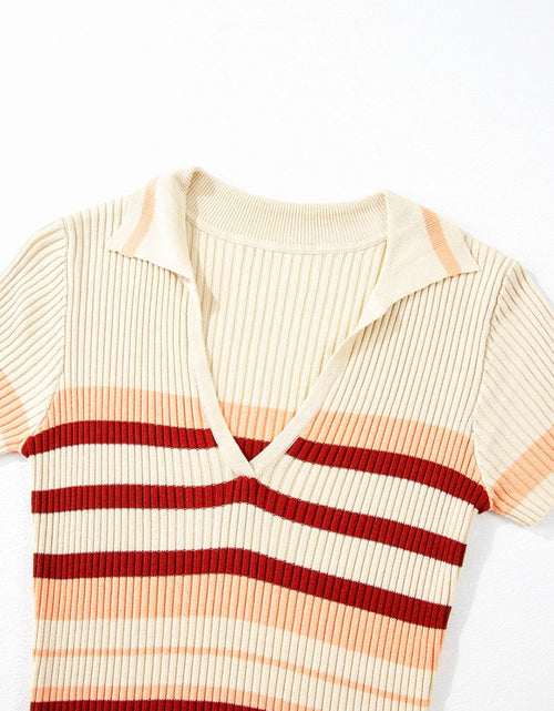 Load image into Gallery viewer, Contrast Striped Johnny Collar Short Sleeve Mini Dress
