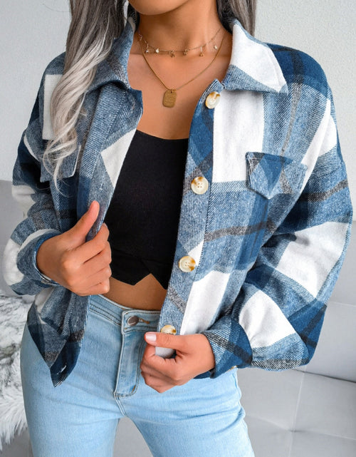 Load image into Gallery viewer, Plaid Collared Neck Long Sleeve Jacket
