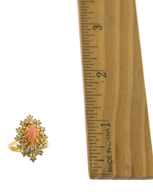 Load image into Gallery viewer, Vintage Ring Genuine Opal with Clear and Ruby Austrian Crystals 18kt Yellow Gold Electroplated by PVD Vintage Jewelry
