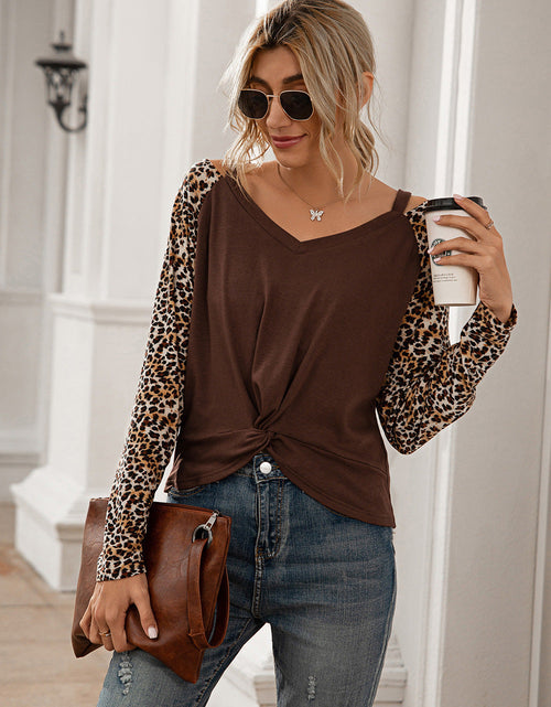 Load image into Gallery viewer, Ivy Lane Leopard Twist Front Cold-Shoulder Tee
