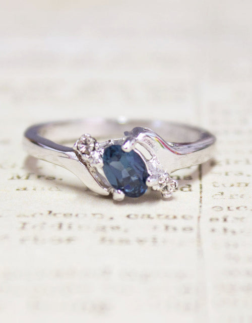 Load image into Gallery viewer, Vintage Ring Sapphire &amp; Clear Austrian Crystals 18k White Gold Electroplated September Birthstone by PVD Vintage Jewelry
