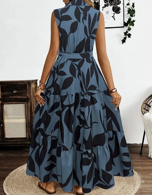 Load image into Gallery viewer, Printed Tie Waist Sleeveless Maxi Dress
