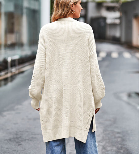 Long Sleeve Waffle-Knit Cardigan