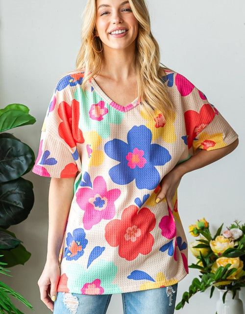 Load image into Gallery viewer, HOPELY Full Size Floral V-Neck Side Slit T-Shirt
