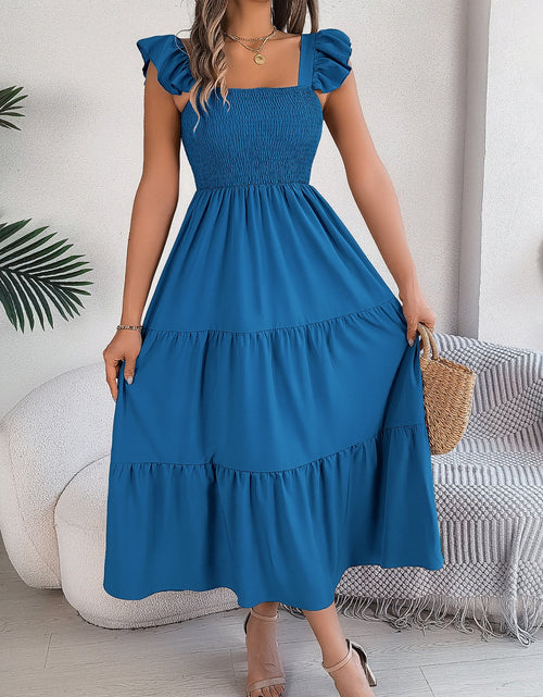 Load image into Gallery viewer, Smocked Square Neck Cap Sleeve Midi Dress
