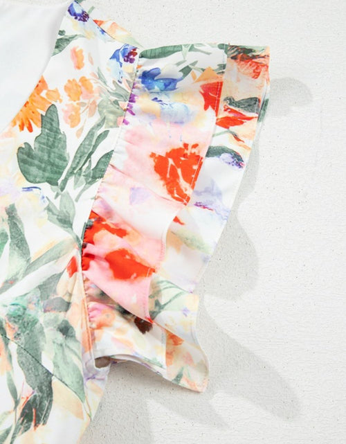 Load image into Gallery viewer, Floral Double Ruffle Sleeve V Neck Mini Dress
