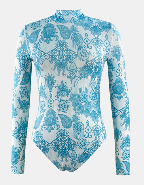 Load image into Gallery viewer, Printed Mock Neck Long Sleeve One-Piece Swimwear
