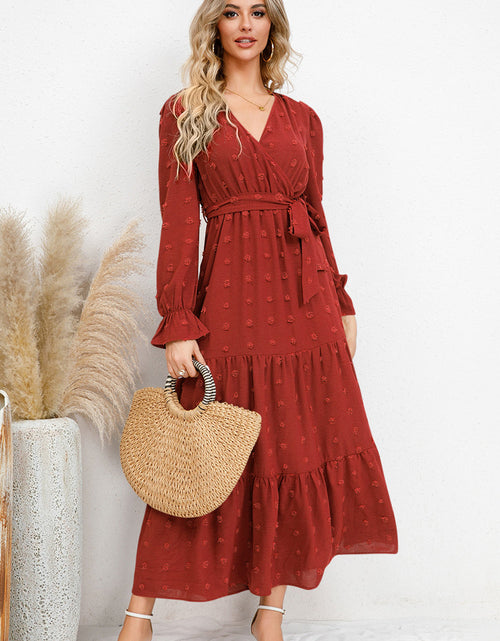 Load image into Gallery viewer, Swiss Dot Tied Surplice Flounce Sleeve Dress
