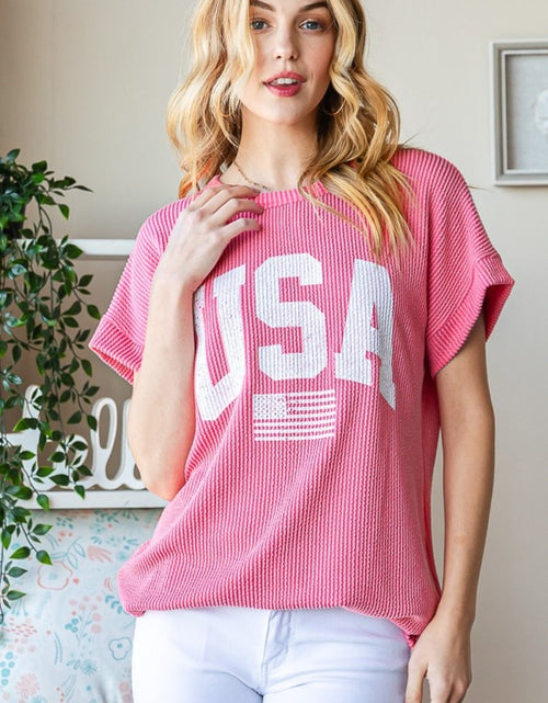 Load image into Gallery viewer, Heimish Full Size USA Graphic Short Sleeve Ribbed Top
