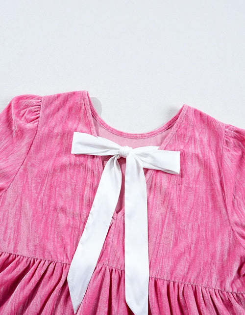 Load image into Gallery viewer, Tied Round Neck Flounce Sleeve Mini Dress
