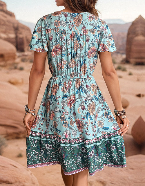 Load image into Gallery viewer, Perfee Printed V-Neck Flutter Sleeve Dress
