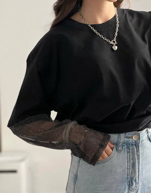 Load image into Gallery viewer, Faux Layered Round Neck Mesh Sleeve Top
