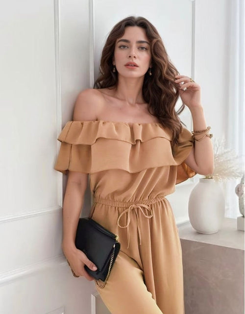 Load image into Gallery viewer, Ruffled Off-Shoulder Wide Leg Jumpsuit
