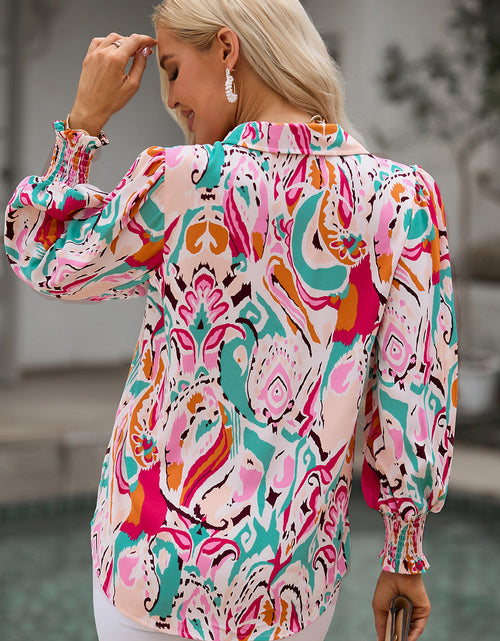 Load image into Gallery viewer, Printed Puff Sleeve Collared Blouse
