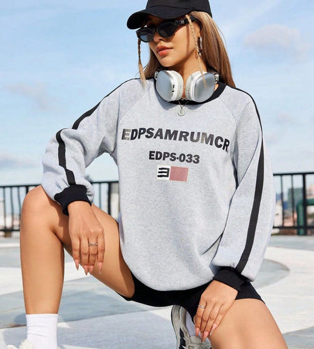 Letter Round Neck Long Sleeve Sweatshirt