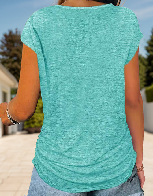 Load image into Gallery viewer, Full Size Half Zip Cap Sleeve T-Shirt
