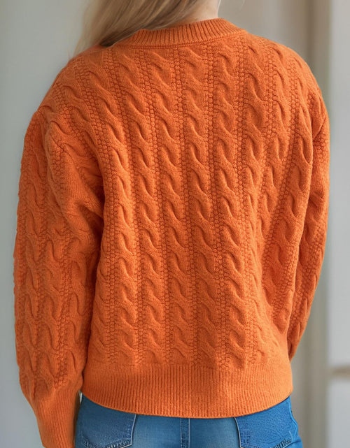 Load image into Gallery viewer, Cable-Knit Round Neck Long Sleeve Cardigan
