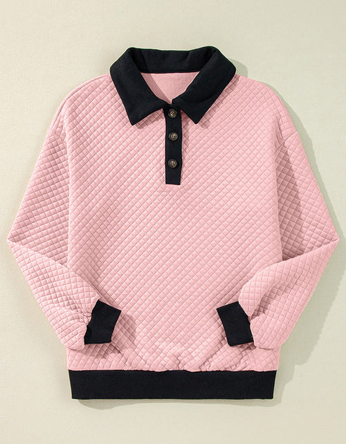 Load image into Gallery viewer, Texture Quarter Button Long Sleeve Sweatshirt
