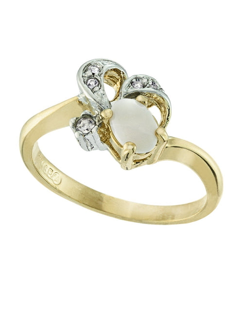 Load image into Gallery viewer, Vintage Genuine Jelly Opal and Clear Austrian Crystal Ring 18k Yellow Gold Electroplated Made in the USA by PVD Vintage Jewelry
