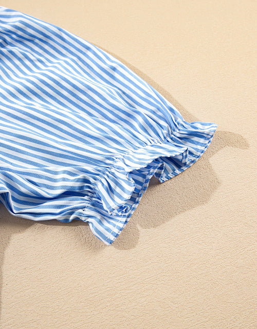 Load image into Gallery viewer, Stripe Bubble Short Sleeve Tiered Scallop Midi Dress
