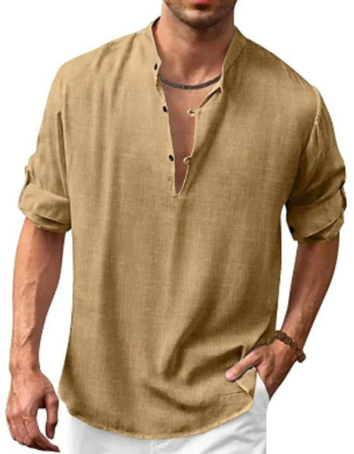 Load image into Gallery viewer, Men's Full Size Half Button Long Sleeve Shirt Plus Size
