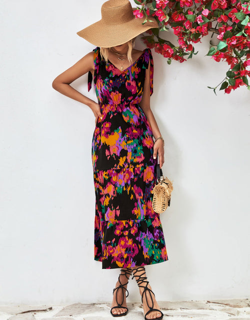 Load image into Gallery viewer, Multicolored V-Neck Backless Midi Dress
