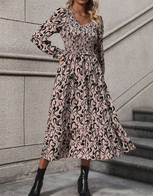Load image into Gallery viewer, Perfee Printed V-Neck Long Sleeve Midi Dress
