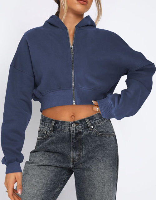 Load image into Gallery viewer, Zip Up Long Sleeve Hooded Cropped Jacket
