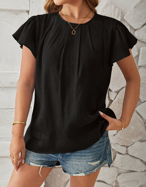 Load image into Gallery viewer, Round Neck Keyhole Cap Sleeve T-Shirt
