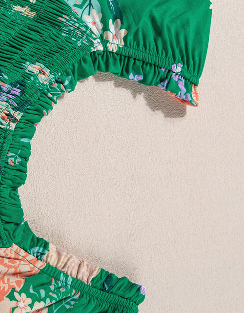 Load image into Gallery viewer, Floral Print Bubble Sleeve Smocked Tiered Midi Dress
