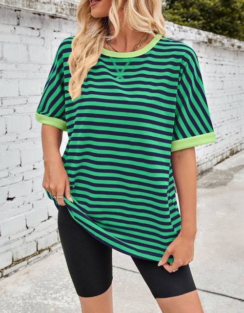 Load image into Gallery viewer, Lovelet Striped Round Neck Half Sleeve T-Shirt
